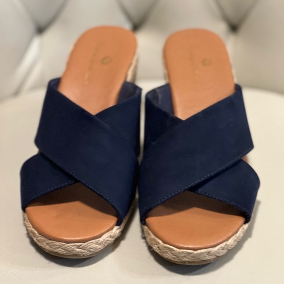 Navy Blue Wedge Sandals - Picture 2 of 4